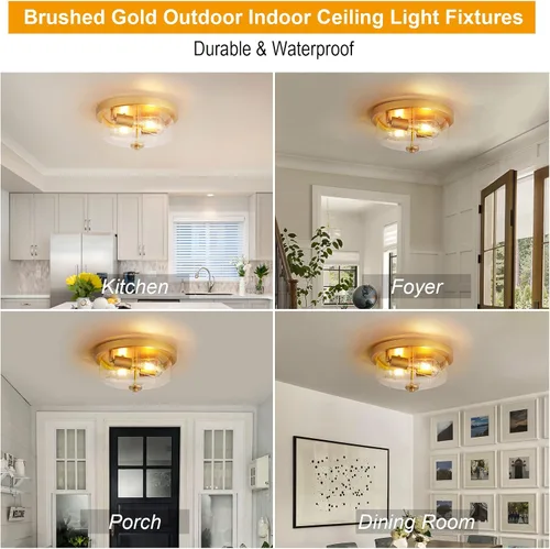 Vista 7 de Foucasal Luces de techo doradas para interiores y exteriores, luces móviles y de baño con paneles de vidrio sembrado