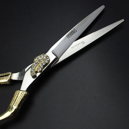 Vista 5 de SHARONDS Tijeras de peluquería profesional de 6 pulgadas, suministros de peluquería, troqueles de corte, juego de tijeras de pelo de diamante