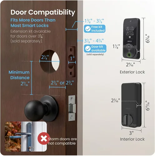 Vista 9 de Lockly Visage Zeno Series Smart Lock, Cerradura inteligente con reconocimiento facial y entrada sin llave por huellas dactilares, cerrojo