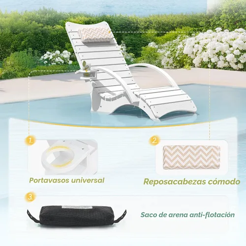 Vista 5 de Juego de 2 sillas de piscina con reposabrazos y portavasos, 8-10 Blanco
