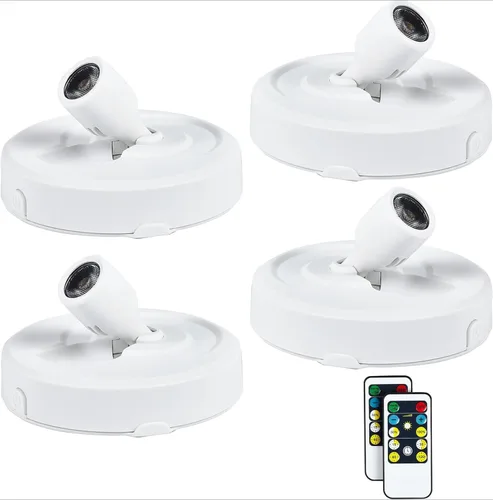 Vista 13 de Paquete de 2 Focos LED Inalámbricos a Batería para Cuadros, Luces de Disco con 2 Controles Remotos, Foco Adhesivo Regulable con Temporizador