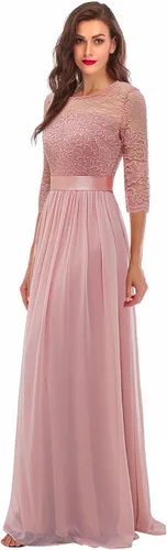 Vista 3 de BeryLove Vestido de graduación para mujer elegante de manga larga formal vintage cóctel fiesta maxi vestido