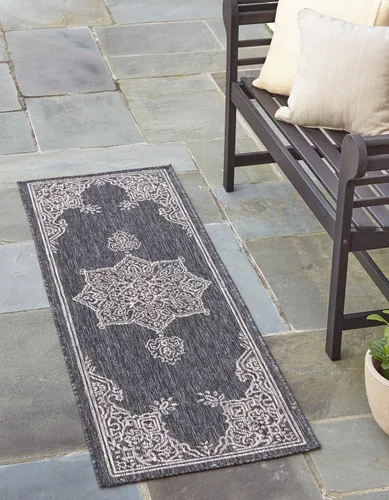 Vista 34 de Unique Loom Alfombra de la colección tradicional para exteriores, antigua (4 pies 1 pulgada, redonda, verde azulado/gris)
