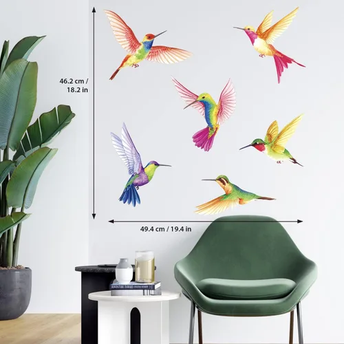 Vista 5 de BASHOM DS2-4002 - Calcomanías de pared de colibríes, para niños, desprendibles para guardería, dormitorio, sala de estar, murales de arte