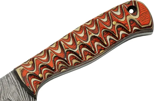 Vista 3 de Szco Supplies Cuchillo de caza exótico de madera torcida naranja de 8 pulgadas con funda