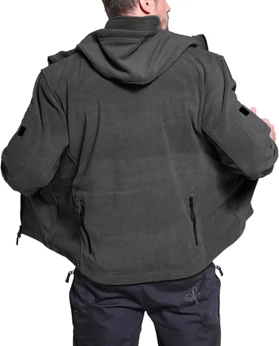 Vista 3 de BIYLACLESEN Chaquetas tácticas de forro polar Softshell para hombre con cremallera completa