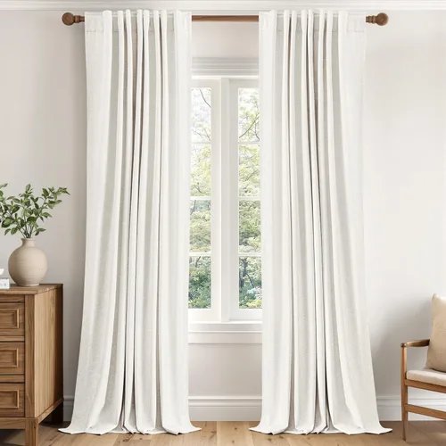 Vista 22 de MIULEE Cortinas de lino 100% opacas para dormitorio, 40 pulgadas de ancho x Marrón Oscuro