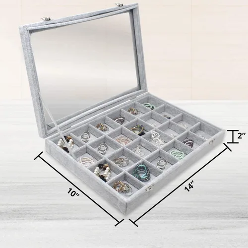 Vista 3 de Bandeja organizadora de brazaletes y joyas, tapa transparente, terciopelo negro, para organizar y ordenar brazaletes, pulseras y relojes, anillos