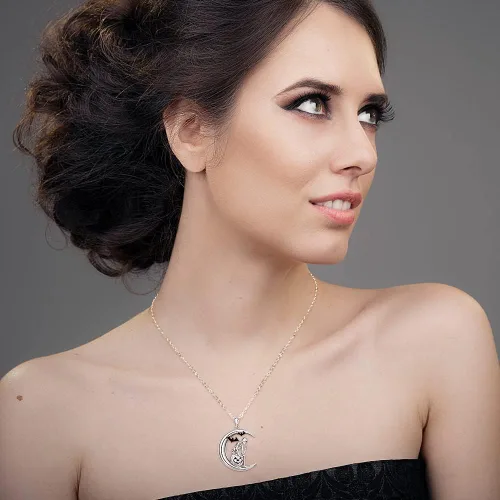 Vista 3 de Flamingo Necklace Halloween Skeleton Cat Necklace Turtle Axolotl Hummingbird Necklaces for Women 925 Sterling Silver Cute Animal Jewelry Christmas