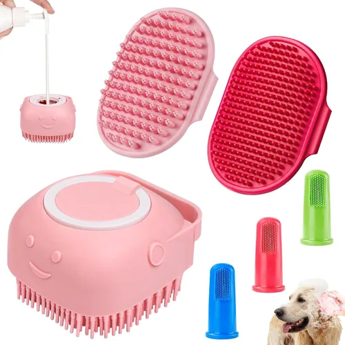 Vista 10 de Comotech 6 piezas: cepillo de baño para perros y cepillo de dientes para perros Cepillo de champú y estropajo con mango ajustable para perros