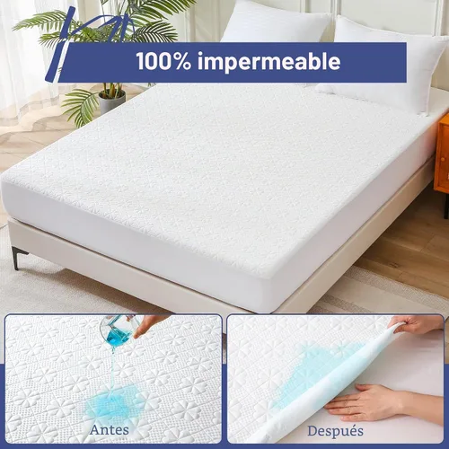 Vista 2 de Protector de colchón impermeable de viscosa de bambú tamaño Queen, funda de colchón refrescante para cama tamaño Queen, funda de colchón súper suave