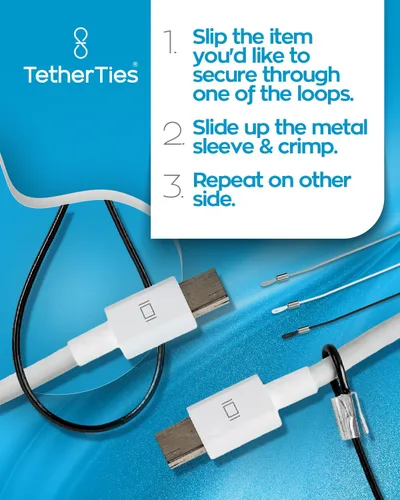Vista 5 de Bloqueo de cable resistente: un kit de anclaje de cable inoxidable premontado resistente a manipulaciones para computadoras, adaptadores y dongles
