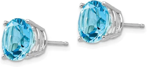 Vista 2 de Aretes redondos de topacio azul suizo en oro blanco real de 14 quilates