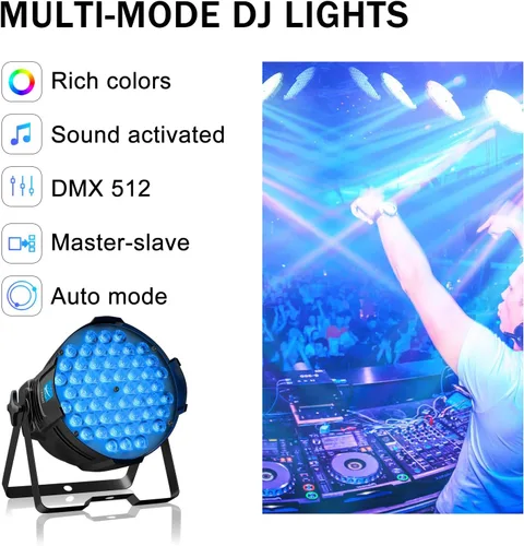 Vista 5 de Big Dipper Luces LED de escenario Par de luces 54X3W RGB multicolor brillante iluminación con sonido DMX activado maestro-esclavo luces elevadas