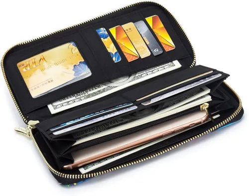 Vista 223 de Cartera de mano para mujer, estilo bohemio, con RFID, elegante, espaciosa con correa para viajes, capacidad para tarjetas, teléfono, dinero