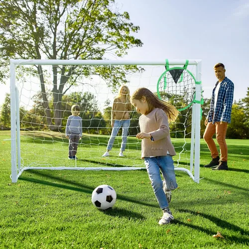 Vista 7 de Portería de fútbol de 12 × 6, 8 x 6 y 6 x 4 pies para patio trasero, portería de fútbol de acero de 2 pulgadas de diámetro para niños y adultos