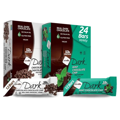Vista 17 de NuGo Dark, caja variada de muestra, barra de proteínas veganas de 0.47-0.31 onzas, sin gluten, 12 CT