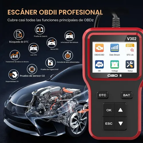 Vista 2 de Escáner OBD2 con probador de batería, lector de código de vehículo para comprobar la luz del motor, Plug and Play, herramienta de diagnóstico