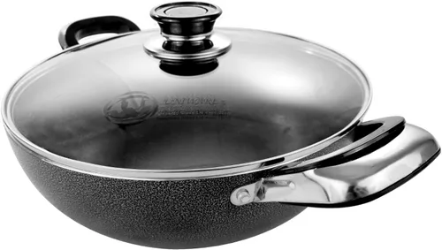 Vista 2 de Uniware Olla de aluminio antiadherente con tapa de cristal, color negro (8 pulgadas)