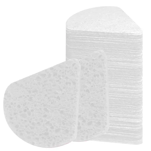 Vista 9 de 60 esponjas faciales comprimidas triangulares, esponjas cosméticas 100% naturales para limpieza facial para limpieza facial diaria, mascarilla