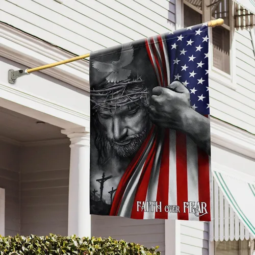 Vista 10 de FLAGWIX Bandera de Estados Unidos Christian Patriot – Bandera de Faith Over Fear God Jesus – Bandera de jardín de 12 x 18 pulgadas, decoración del 4