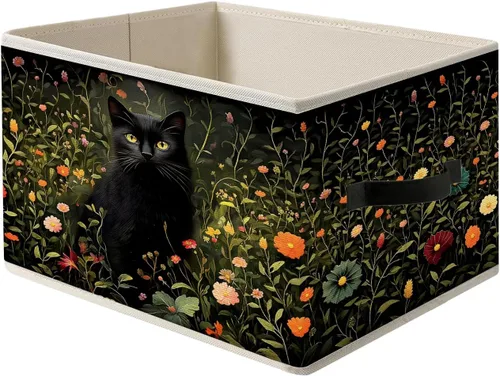 Vista 9 de Caja de Almacenamiento Floral Rústica Azul y Blanca con Asas, Canasta Organizadora Plegable Botánica de Flores Grandmillennial Caja de Juguetes
