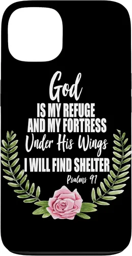 Vista 7 de God is My Refuge Christian Bible Psalms 91 Floral Case for iPhone 17