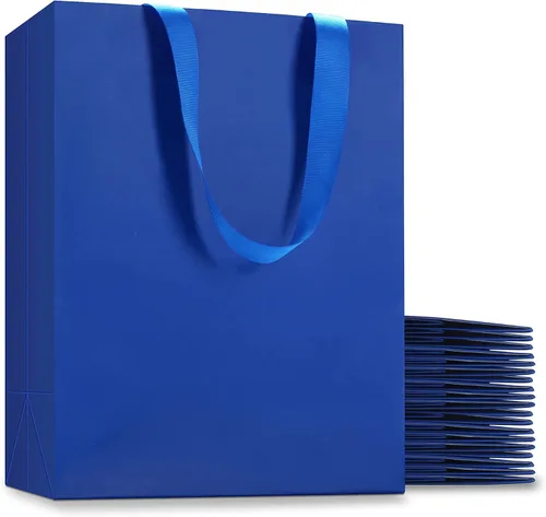 Vista 30 de Bolsas de regalo negras con asas, 10 bolsas de papel kraft de 5.25 x 3.75 x 8 pulgadas para bodas, fiestas, negocios, venta al por menor Negro