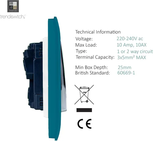 Vista 4 de Trendi - Interruptor de luz táctil de 2 vías artístico moderno brillante de 10 amperios con interruptor de luz táctil azul océano (paquete de 2)