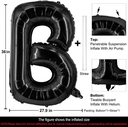 Vista 2 de Lovoir Globos grandes de 40 pulgadas con letras B negras de gran tamaño, globo de helio de aluminio de Mylar para decoración de fiesta