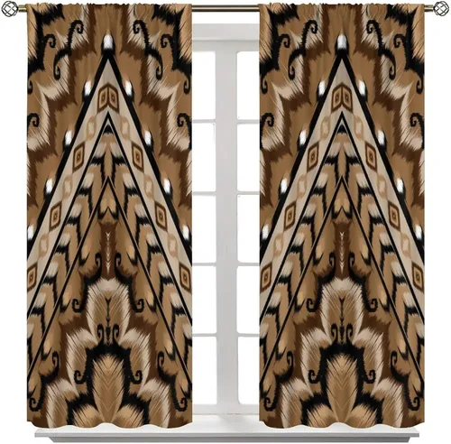 Vista 418 de Cortinas con patrón geométrico tribal, estilo suroeste, azteca, rústico, occidental, nativo americano, opacas, con bolsillo para barra, decoración