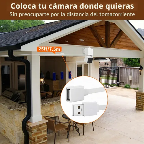 Vista 4 de delilyn Paquete de 2 cables de extensión USB de 25 pies compatibles con WYZE Cam Pan V3/V3 Pro/V2, Cam V4/V3, Cam OG/V2, cable de carga de extensión