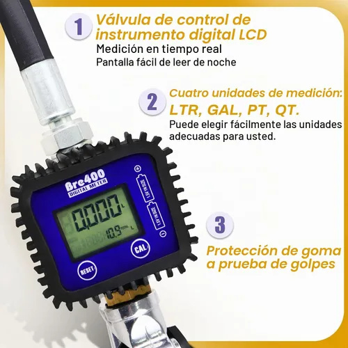 Vista 3 de Boquilla de medidor de válvula de control de aceite digital, pistola de aceite neumática con entrada NPT de 1/2 pulgada, presión de extrusión 7