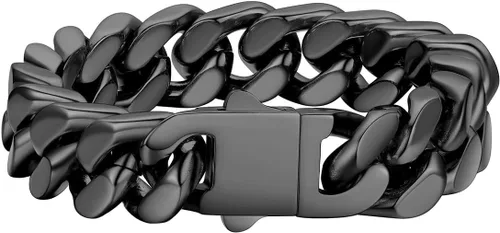 Vista 16 de FaithHeart - Pulsera de eslabones cubanos para hombre, acero inoxidable chapado en plata/negro/oro de 14 quilates, pulseras de eslabones