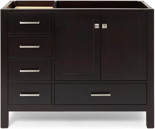 Vista 64 de ARIEL Cambridge Mueble base de tocador de baño de 36 pulgadas, madera maciza, 2 puertas de cierre suave, 5 cajones de cola de milano, roble marrón