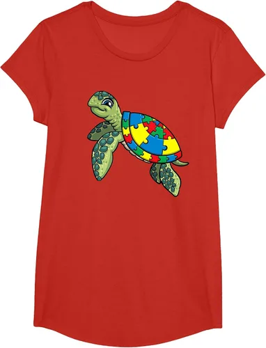 Vista 7 de Turtle Puzzle Pieces for Autism Awareness Kids Women Teacher T-Shirt Asphalt Grey