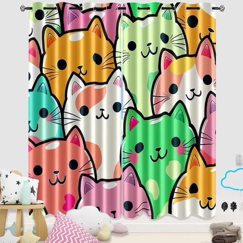 Vista 20 de Cortinas de Gato - Lindas Cortinas Opacas de Gato para Habitación de Niños Decoración Kawaii para Dormitorio de Niñas, 2 Paneles, 82 x 63 pulgadas
