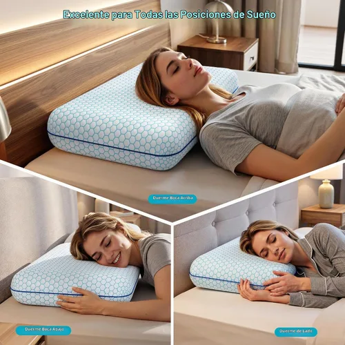 Vista 5 de CushyOasis Almohadas de cama para dormir, 2 piezas, espuma viscoelástica, tamaño King, color azul