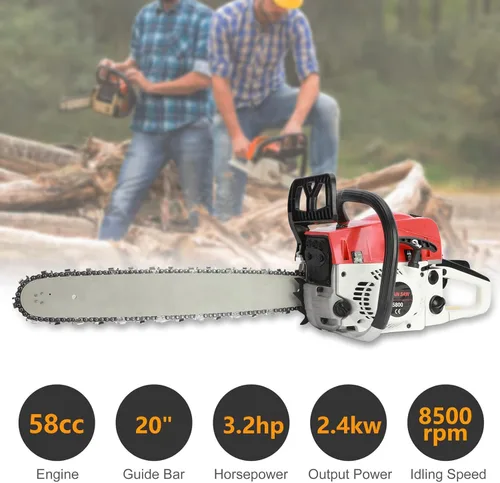 Vista 3 de cdar Motosierra a gas, potente motosierra ergonómica inalámbrica de mano de 20 pulgadas, 58 cc, 13000 r/min, herramienta de corte de madera