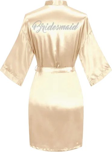 Vista 9 de Bata de boda para mujer, para novia, dama de honor, corta, de satén, kimono, batas de seda para prepararse, fiesta nupcial