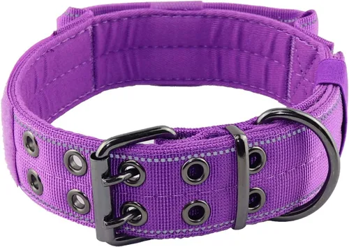 Vista 11 de Collar reflectante para perro táctico resistente con asa de control y hebilla de metal para entrenamiento de perros (M, negro)