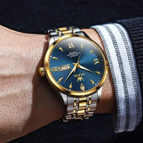 Vista 3 de OLEVS Relojes automáticos para hombre, calendario mecánico, impermeable, de acero inoxidable, luminoso, de cuerda automática, reloj de pulsera