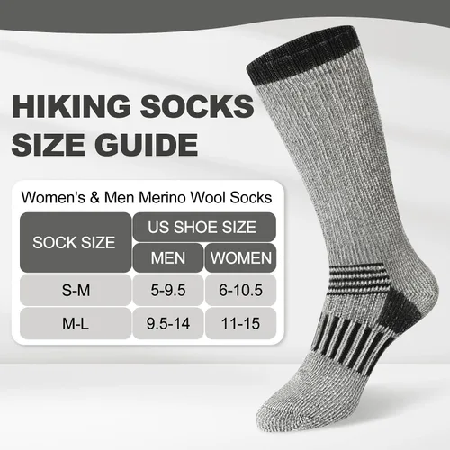 Vista 3 de 80% Merino Wool Socks for Men Women, Warm Thermal Hiking Socks, Winter Cushioned Boot Socks 3 Pairs