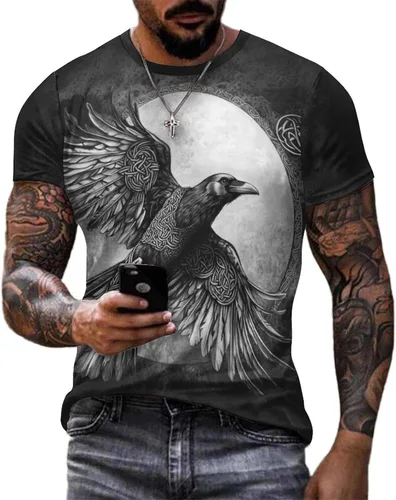 Vista 4 de GLUDEAR Camiseta Vikings para hombre, novedad con estampado 3D de mitología nórdica Aurora Galaxy Life Tree
