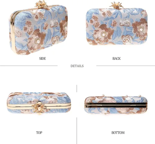 Vista 3 de Bolso de noche con bordado floral vintage para mujer, bolso de hombro para boda, fiesta, baile de graduación