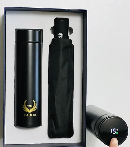 Vista 2 de Juego de regalo, caja de regalo de vacaciones, regalo de Navidad, paraguas y botella térmica LED, paraguas automático, paraguas compacto, botella
