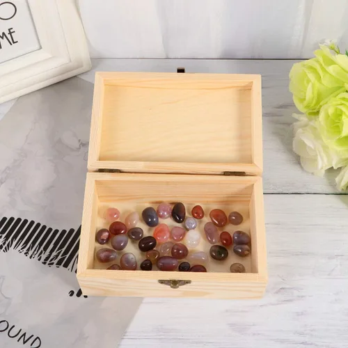 Vista 3 de HEALLILY Joyero de madera sin acabar, organizador de almacenamiento de manualidades, rectángulo compacto para aretes, anillos, cuentas, decoración