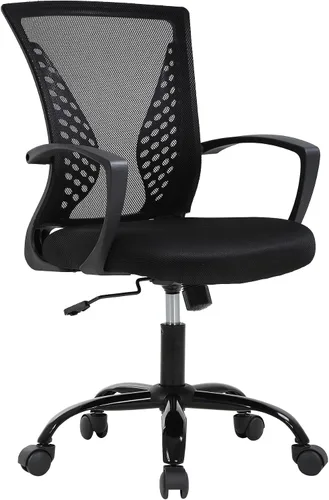 Vista 9 de Silla de oficina ergonómica de malla para computadora BestOffice, con reposabrazos, soporte lumbar, respaldo medio, giratoria, ajustable, para Negro
