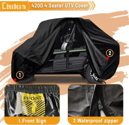Vista 5 de Chikia UTV - Funda de 4 a 6 plazas con cremallera, protección para todo tipo de clima, compatible con Polaris Ranger Crew General RZR XP 4 Can am