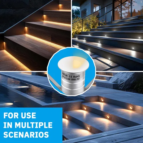 Vista 6 de Luz LED de escalón, 1W DC12-24V 3000K luces de suelo, esquina, empotrada, cubierta, luces de patio, mini luces de paso (3000 K, paquete de 4)